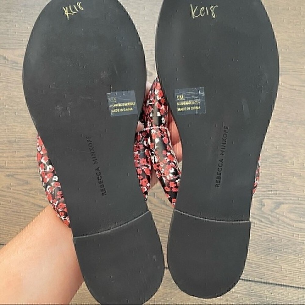 Black Flip Flop Sandals with Pink Floral Rope Straps - Picture 6 of 6